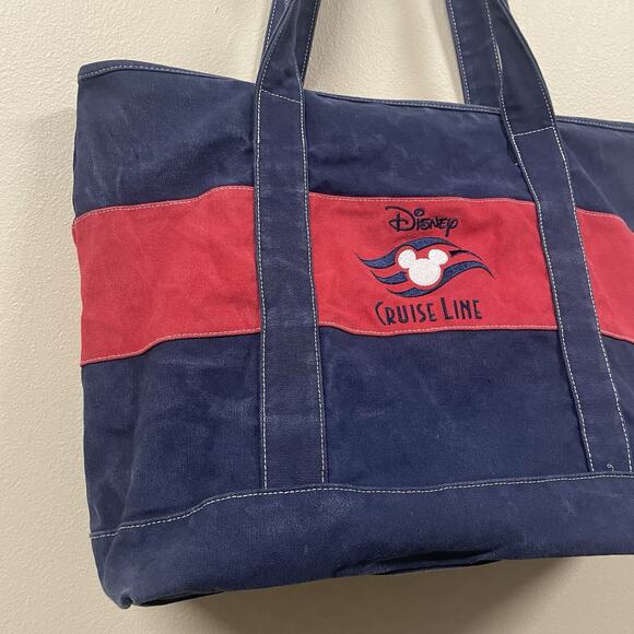 Disney Cruise Line Red Blue Canvas Tote Bag w/Zipper Closure Pockets 21 x 14" - Picture 3 of 13